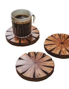 Lot de 4 sous-verres à thé en bois et marbre Matériau écologique Vaisselle de petit-déjeuner personnalisée Ustensiles de cuisine Tapis et tampons Style rustique moderne - Product Image 2