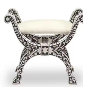 Tabouret en incrustation d'os au design moderne fait à la main Meubles en bois noir et blanc de la plus haute qualité pour la maison Sièges de chambre à coucher pour le salon - Product Image 5