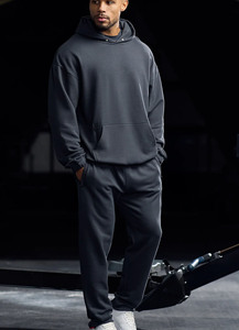 Ensemble jogging homme deux pièces, sweat-shirt et jogging gris foncé surdimensionné, logo OEM personnalisé de haute qualité. - Product Image 2