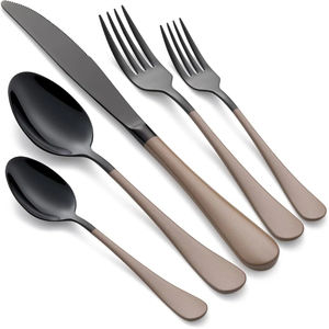 Ensemble de couverts en acier inoxydable poli avec poignée marron noir Vaisselle de cuisine finie miroir pour la fête pour l'événement de restaurants - Product Image 6