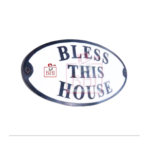 Hierro fundido Interior Apartamento Casa Habitación Puerta Señal Montado en la pared 'Bless This House' Placa de puerta de hotel Placas 175x90mm - Product Image 2