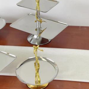 แท่นวางเค้กชุบเงินสำหรับตกแต่งโต๊ะเค้กของหวานแบบ2ชั้นสำหรับตกแต่งในงานแต่งงาน - Product Image 6