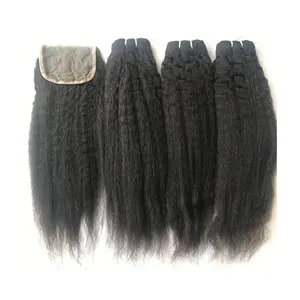 Genuine Supplier Selling 100 % Raw Unprocessed Yaki Bundle's with Closure Afro Curly Straight Virgin Hair Human Indian Extension