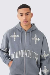 Sweat à capuche pour hommes surdimensionné personnalisé avec fermeture éclair pour l'hiver et la croix brodée respirante avec logo personnalisé vente en gros - Product Image 5