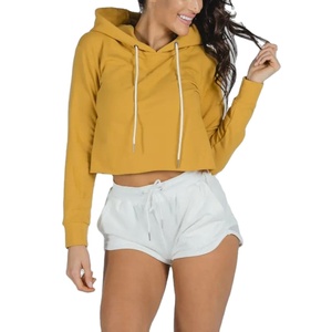 Sudaderas con capucha para mujer con logo personalizado bordado e impreso, estilo crop, manga larga, con dobladillo sin rematar - Product Image 1