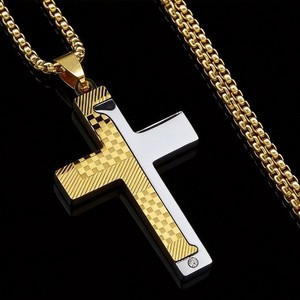 Kalung Liontin Salib Baja Anti Karat Dua Warna dengan Inlay CZ untuk Pria, Gaya Hip Hop Streetwear, Pasokan Grosir Pabrik, Siap Dijadikan Hadiah - Product Image 2