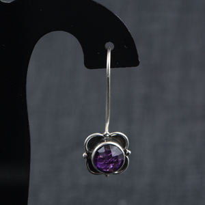 Boucles d'oreilles en améthyste en argent 925 légères de haute qualité Boucles d'oreilles créoles fines avec fil d'oreille - Product Image 2