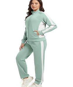 Ensemble de survêtement d'entraînement de gymnastique 2 pièces décontracté pour femmes tenue à manches longues avec poches tenue de gymnastique de jogging - Product Image 1