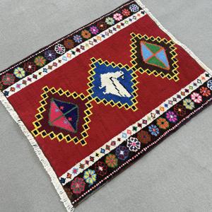 Vintage Turkish Rug, 2.7x3 ft Rug, <b>Red</b> Solid <b>Wool</b> Rug - Product Image 2