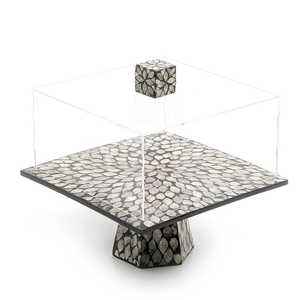 Présentoir à gâteau de forme carrée en nacre écologique avec présentoir à gâteau en dôme en acrylique pour la décoration de mariage et de fête - Product Image 3