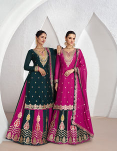 Bordado y trabajo hecho a mano en tela de seda Chinon tamaño libre cosido estilo paquistaní Salwar Kameez para colección paquistaní - Product Image 4