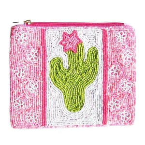 Preppy Beaded Summer Coin Purse Pouch Vintage Lady Fashion Wallet Embroidery <b>Chains</b> Flowers Letter Decorations Zipper Button - Product Image 1
