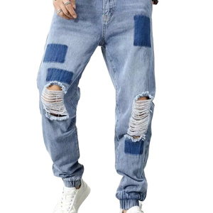 Tenue de luxe en denim pour hommes vente en gros personnalisée jeans de jogging à coutures déchirées pour hommes rue vent déchiré couture jeans pour garçons - Product Image 6