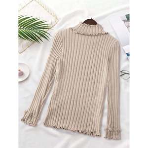 Women's Ruffle-Trim <b>Mock</b> <b>Neck</b> Knit Sweater-Breathable Print <b>Top</b> for Spring Summer & Fall - Product Image 2