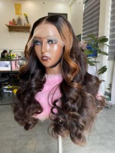 Wholesale <b>Human</b> Hair Extensions Natural Hair Color Free Tangle Shedding Bouncy Front Lace <b>Wigs</b> Piano Color - Product Image 2