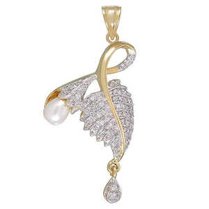 Morini <b>Fine</b> <b>Pendants</b> & <b>Charms</b>-AD Stone Leaf Gold Plated <b>Pendant</b>-1202106 - Product Image 1
