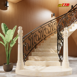 Barandilla de escalera de hierro forjado a mano personalizada con acabado recubierto de polvo negro y balaustres decorativos para escaleras interiores elegantes - Product Image 1