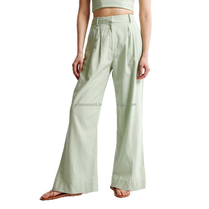 <b>Women's</b> High Waist Wide Leg Pleated Linen <b>Trousers</b> With Elastic Waist Closure <b>Summer</b> ODM Supply Low MOQ - Product Image 2