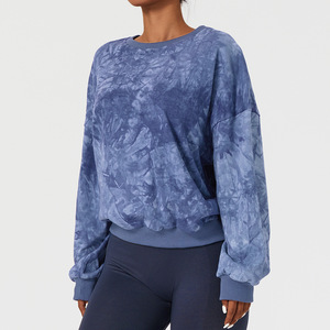 Fashion New Long Sleeve Drop Shoulder Sports Loose Fitness Custom <b>Tie</b>-dye Pullover Running Gym Sweatshirts for Women Hoodies - Product Image 3