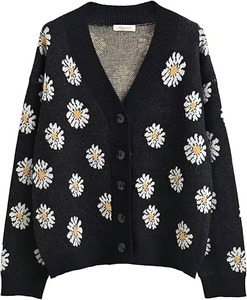 Cárdigans de Punto Casuales para Mujer, al por Mayor, Transpirables, 100% Algodón, Estampado Animal, Estilo Urbano, para Invierno - Product Image 3