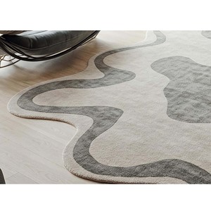 Alfombra de lana gris hecha a mano moderna personalizada de lujo en forma ovalada con mechones a mano para mascotas antideslizante Picnic Decoración Para sala de estar al por mayor - Product Image 3