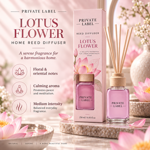 Difusor de Aroma con Varillas de Flor de Loto de Marca Privada 250ml OEM |   Fragancia Floral Oriental para el Hogar |   Hecho en España, UE - Product Image 2