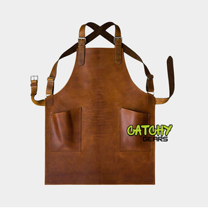 Tablier de chef artisanal en cuir véritable noir avec logo personnalisé pour barbecue, cuisine, barman, travail du bois, coiffeur - Product Image 4