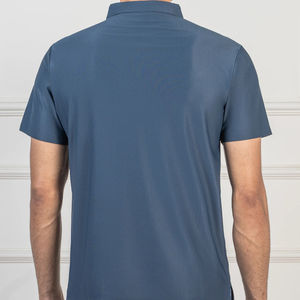 100% algodón de alta calidad respetuoso con el medio ambiente patrón sólido azul marino Jersey tela liso teñido ejecutivo para Polo camisa frente ropa Casual - Product Image 4