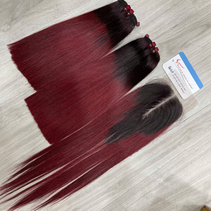Cabello liso de hueso de vino tinto alineado con cutícula, cabello vietnamita de alta calidad para venta al por mayor, tejido de pelo liso de hueso sedoso - Product Image 5