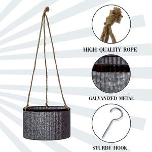 Maceta colgante redonda de Metal galvanizado con mango de cuerda para interior y exterior, decoración de pared para el hogar y el jardín, maceta al por mayor - Product Image 4