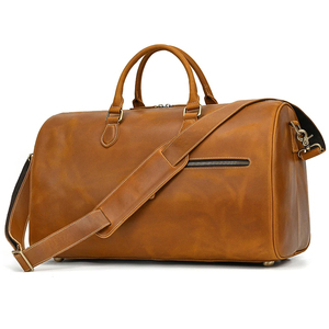 Bolsa de Viaje de Fin de Semana Plegable de Cuero Genuino, Ligera y de Gran Capacidad, con Cierre de Cremallera, Resistente, Color Marrón - Product Image 2