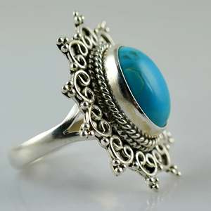 <b>Boho</b> December Birthstone Jewelry-Turquoise Oval Shape 925 Sterling Silver Handmade <b>Ring</b> Perfect Gift for Her Birthday Platinum - Product Image 5