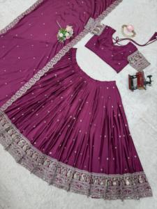 Lehenga Choli de Seda Chinon con Lentejuelas, Talla Grande 44, Reversible, Informal, con Interior Trabajado, para Diwali/Boda - Product Image 3