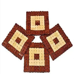 Cheapest Price Handmade Eco-Friendly <b>Square</b> Brown and Beige Bamboo Coaster Heat Insulation Pad for Home - Product Image 1