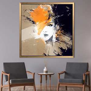 Art mural abstrait moderne - Portrait imprimé sur toile, encadré or - Product Image 1