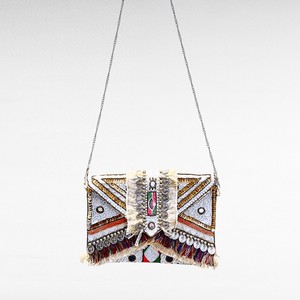 Bolso de Mano de Yute Bordado Tribal Boho Hecho a Mano, Decoración de Perlas, Cierre de Cremallera, Correa de Hombro Portátil, Moda Vintage para Mujer - Product Image 2