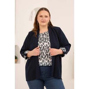 RMG Women's Plus Size Geometric Pattern Woven Polyester Tank Top and Jacket Two-Piece Set in <b>Navy</b> Blue for Spring Summer - Product Image 1