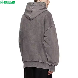 Sweat à capuche surdimensionné Streetwear gris lavé lourd pour hommes lavage à l'acide goutte épaule thermique Boxy recadrée hiver pierre lavé à capuche - Product Image 6