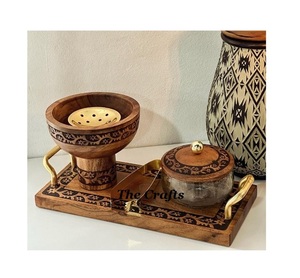 Brûleur Bakhoor en bois et métal Mabkhara ensemble de deux meilleure qualité taille et forme personnalisées brûleur Dukhoon Mabkhars - Product Image 3