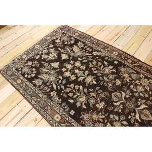 Tapis vintage, tapis turc 3,7x16 pieds, tapis oriental en laine marron bleu - Product Image 4