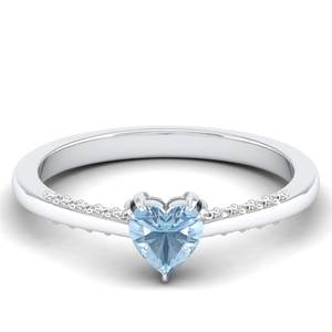 Anillos de Compromiso REYES, Nueva Llegada, Plata de Ley 925 con Moissanita, Forma de Corazón, 0.5 Quilates, Gema de Aguamarina, Anillos Solitarios Finos - Product Image 1