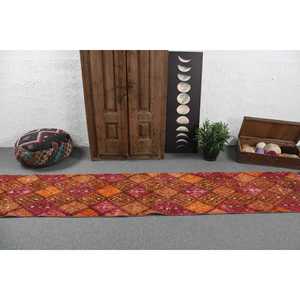 Vintage Turkish <b>Rug</b>, 2.1x12.8 ft Herki <b>Rug</b>, Orange <b>Runner</b> Floral <b>Rug</b> - Product Image 3