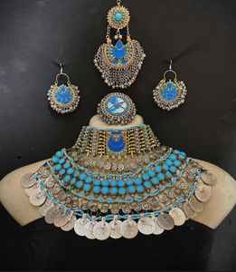 Ensemble de bijoux vintage faits à la main pour femmes, collier de boucles d'oreilles en forme de pièce de monnaie afghane Kuchi Kandahar - Product Image 5