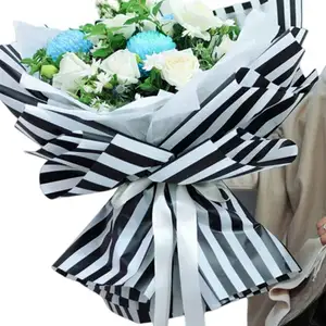 Chinese factory supply Korean style black and white stripe waterproof wrapping paper for flower wedding decoration