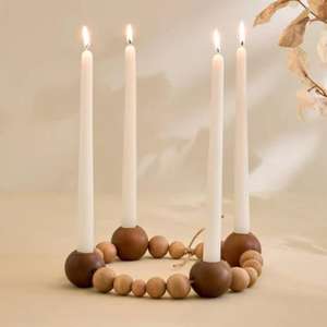 Porte-bougie en bois sculpté artisanal de qualité supérieure, long, pour une décoration intérieure de style rustique et antique, provenant d'Inde - Product Image 5