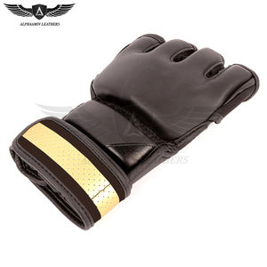 ถุงมือชกมวย MMA หนัง PU แบบครึ่งนิ้ว บริการ OEM ผลิตเองได้ คุณภาพดี ดีไซน์โดดเด่น ขอบแดง ผู้ผลิตที่เชื่อถือได้ - Product Image 4