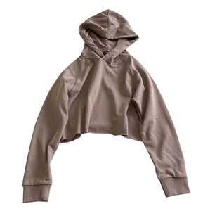 เสื้อครอปมีฮู้ดแบบสวมหัวสำหรับผู้หญิงเสื้อครอปปิดพื้นทำจากผ้าฝ้ายโลโก้ตามสั่ง - Product Image 3