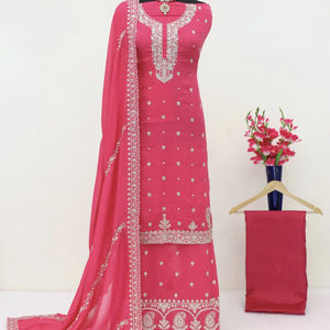 Regal invierno estilo Semi-Chinon seda Shalwar Kameez bordado pesado Santoon forro Dupatta elegante indio paquistaní ropa - Product Image 1