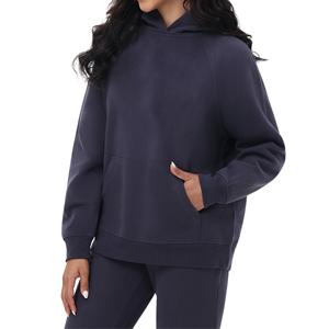 Sweat-shirt à capuche oversize pour femme, épaules tombantes, polaire lourd, écologique, avec logo personnalisé, pull - Product Image 2