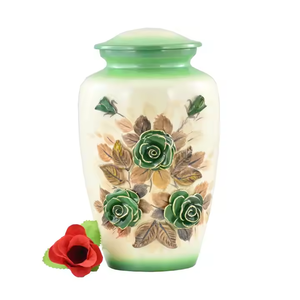 Magníficas urnas de cremación grabadas de forma única con un diseño de mariposa, hechas a mano de metal decorativo 2025 con esmalte de hojas verdes - Product Image 6